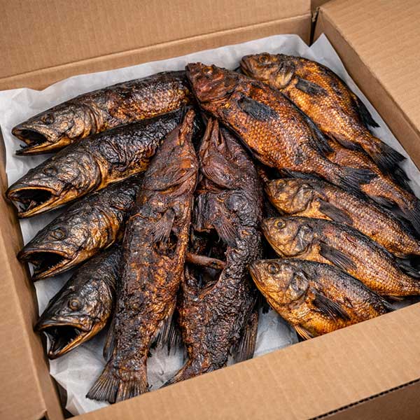 Fresh smoked Niger Delta fish in delivery box - Abali Seafoods